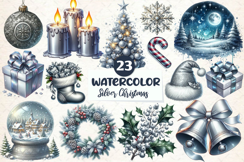 Silver Christmas Clipart Bundle - CraftNest - Digital Crafting and Art