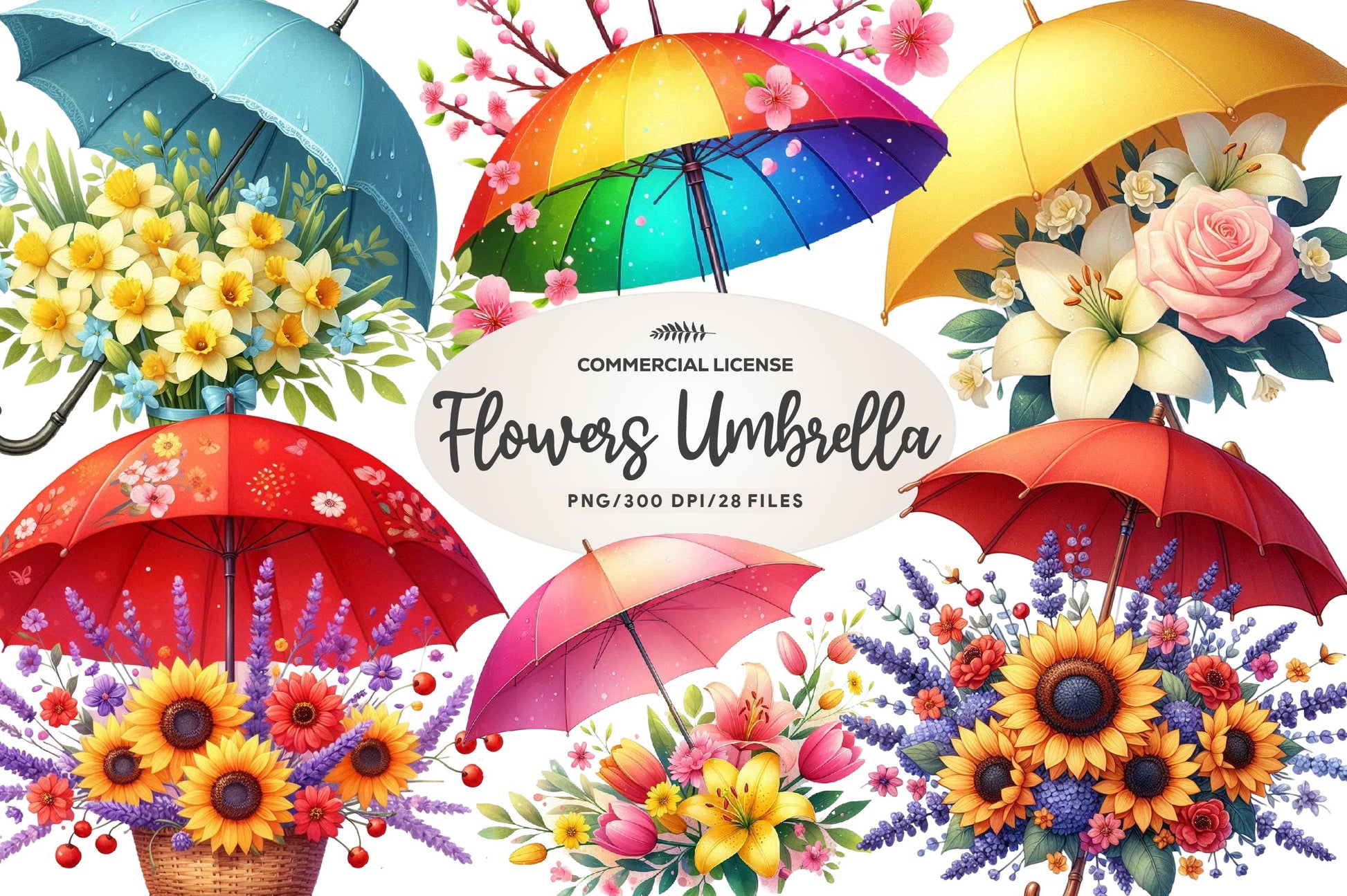 Spring Flowers Umbrella Clipart Bundle 2 - CraftNest - Digital Crafting and Art