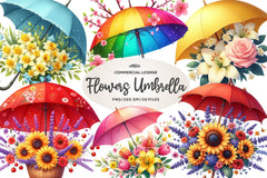Spring Flowers Umbrella Clipart Bundle 2 - CraftNest - Digital Crafting and Art