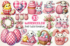 Pink Easter Gingham Ceramic Clipart Bundle 2 - CraftNest - Digital Crafting and Art