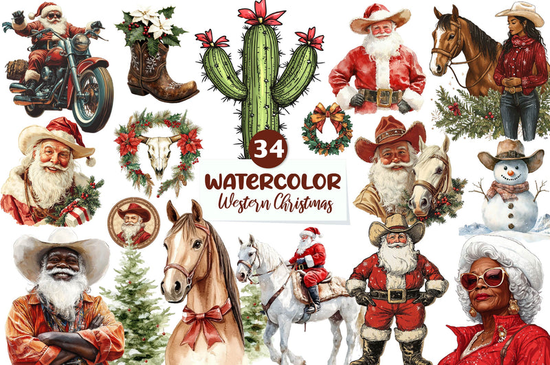 Western Christmas Clipart Bundle 1 - CraftNest - Digital Crafting and Art
