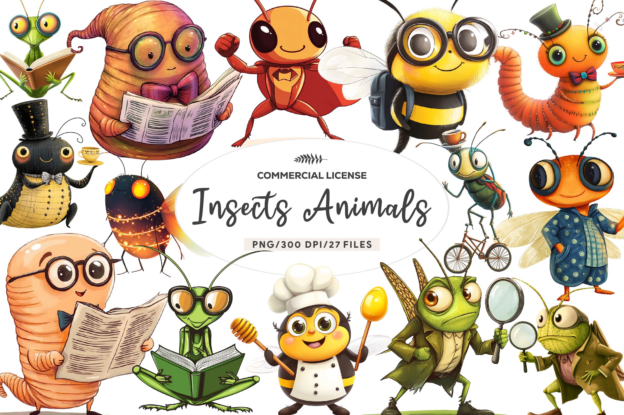 Quirky Whimsical Insects Animals Clipart Bundle - CraftNest - Digital Crafting and Art