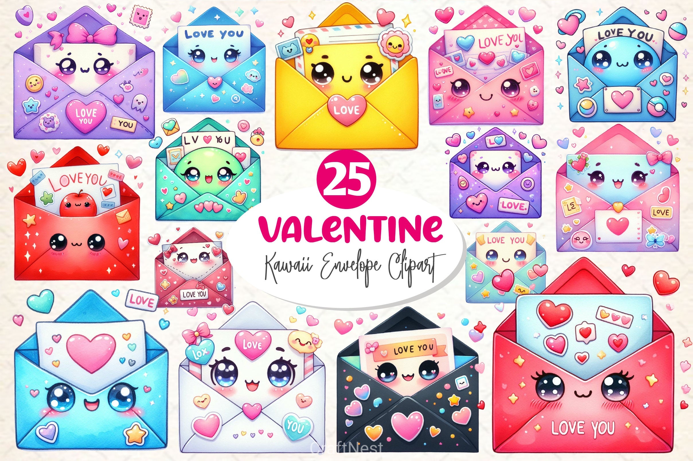 Kawaii Valentine Envelope Clipart Bundle 2 - CraftNest - Digital Crafting and Art