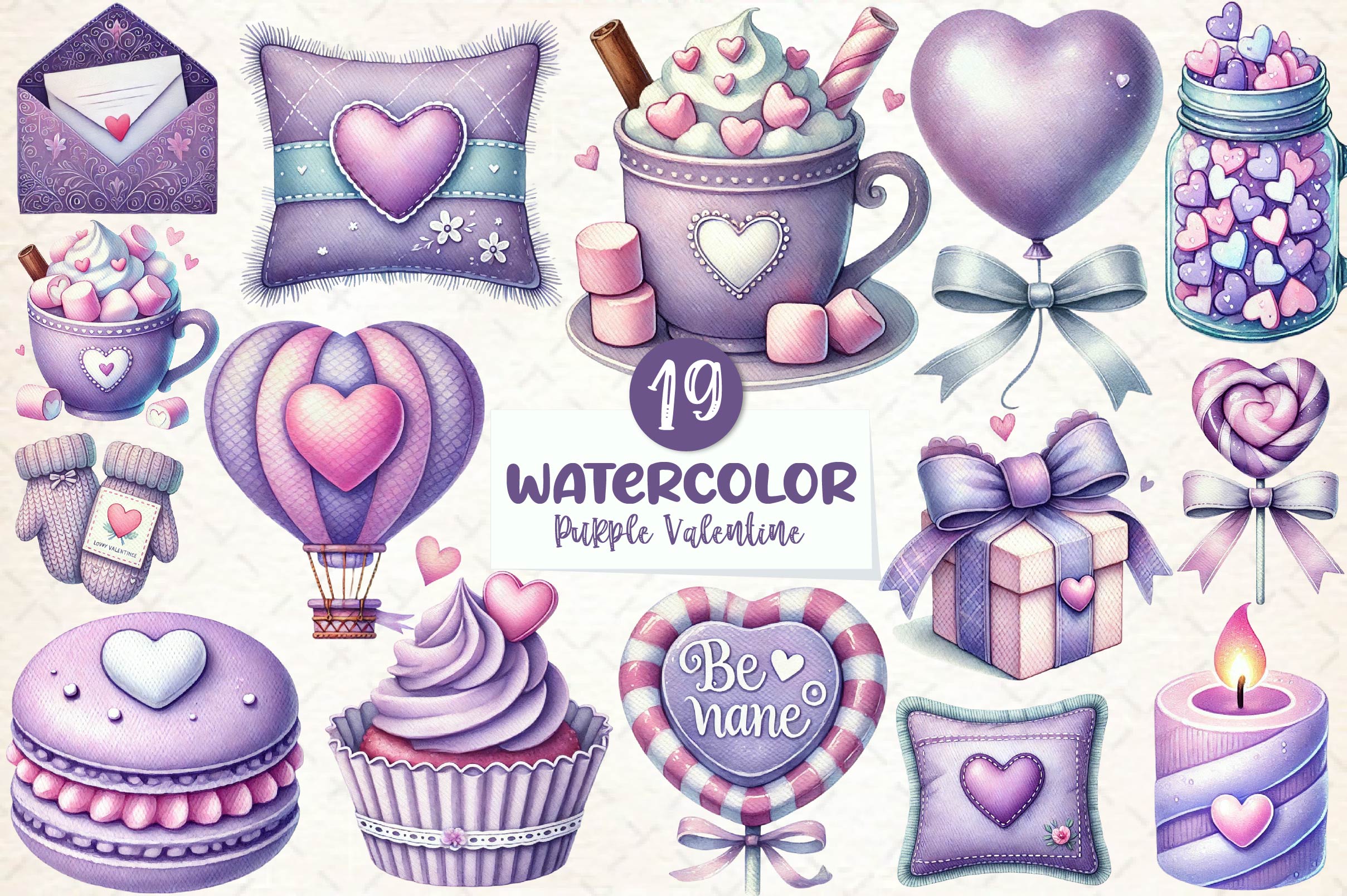 Pastel Purple Valentine's Clipart Bundle - CraftNest - Digital Crafting and Art