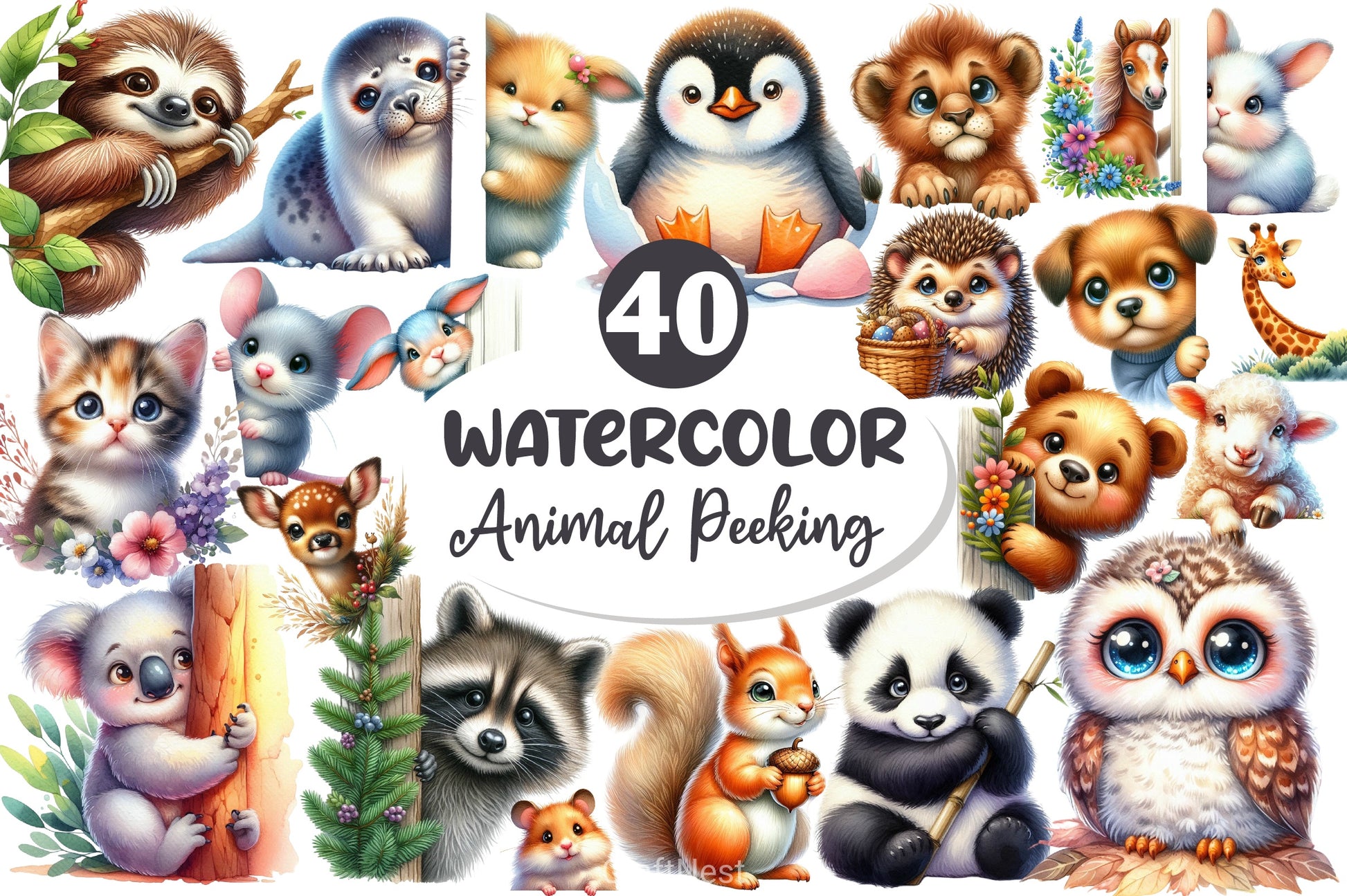 Animal Peeking Around Corner Clipart Bundle - CraftNest - Digital Crafting and Art