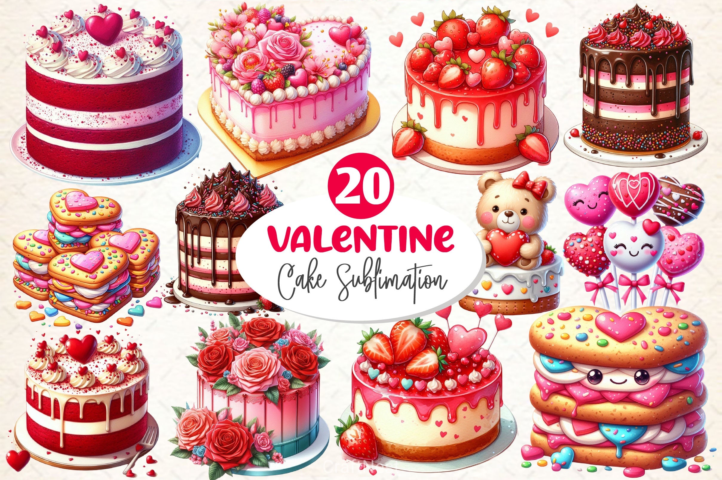 Valentines Day Cake Clipart Bundle - CraftNest - Digital Crafting and Art
