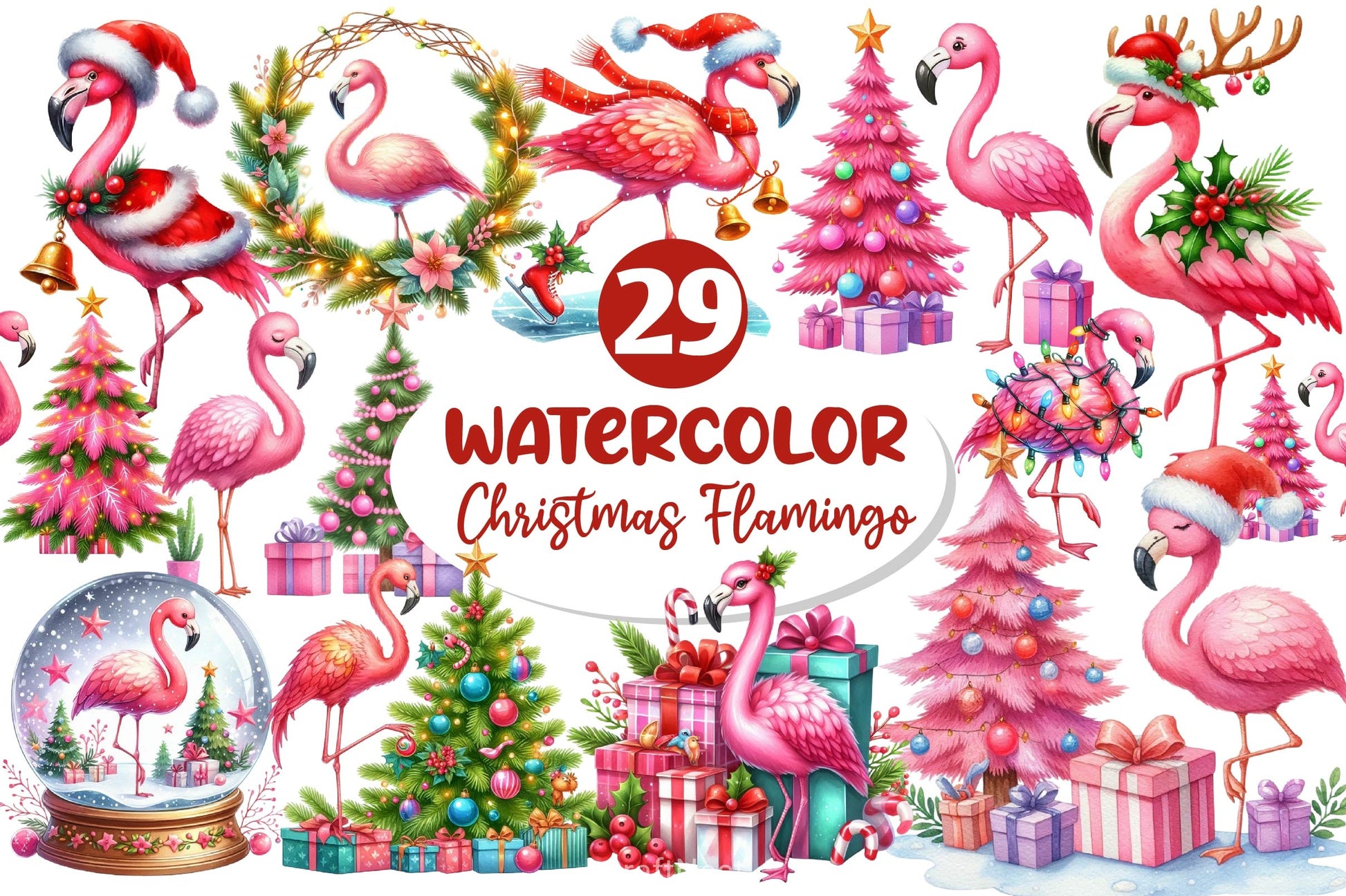 Christmas Flamingo Clipart Bundle 3 - CraftNest - Digital Crafting and Art