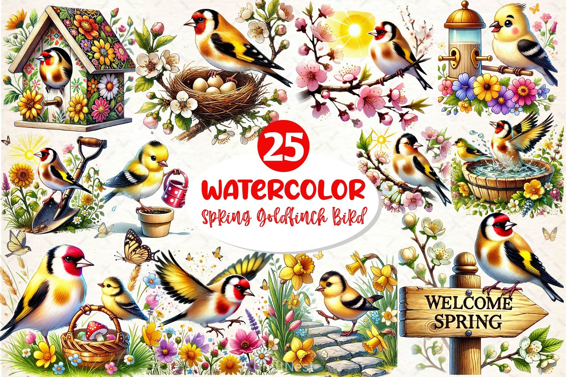 Spring Goldfinch Bird Clipart Bundle 2 - CraftNest - Digital Crafting and Art