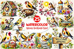 Spring Goldfinch Bird Clipart Bundle 2 - CraftNest - Digital Crafting and Art