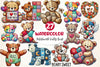 Patchwork Valentine's Day Teddy Bear Clipart Bundle