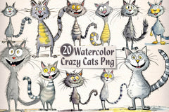 Funny Crazy Cats Clipart Bundle - CraftNest - Digital Crafting and Art