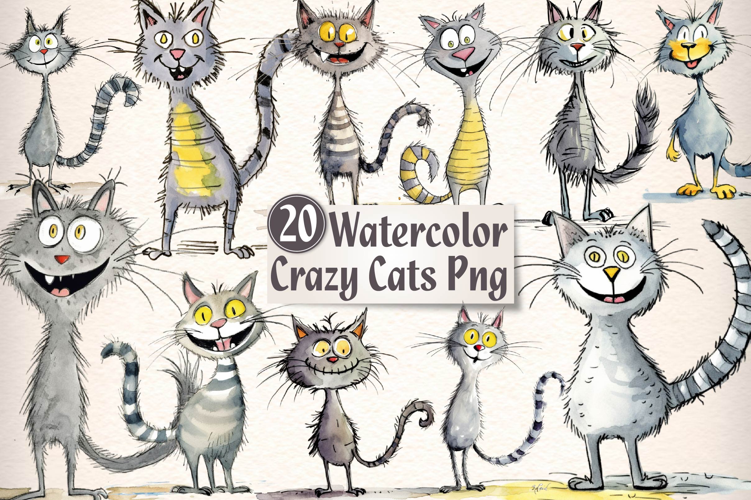 Funny Crazy Cats Clipart Bundle - CraftNest - Digital Crafting and Art