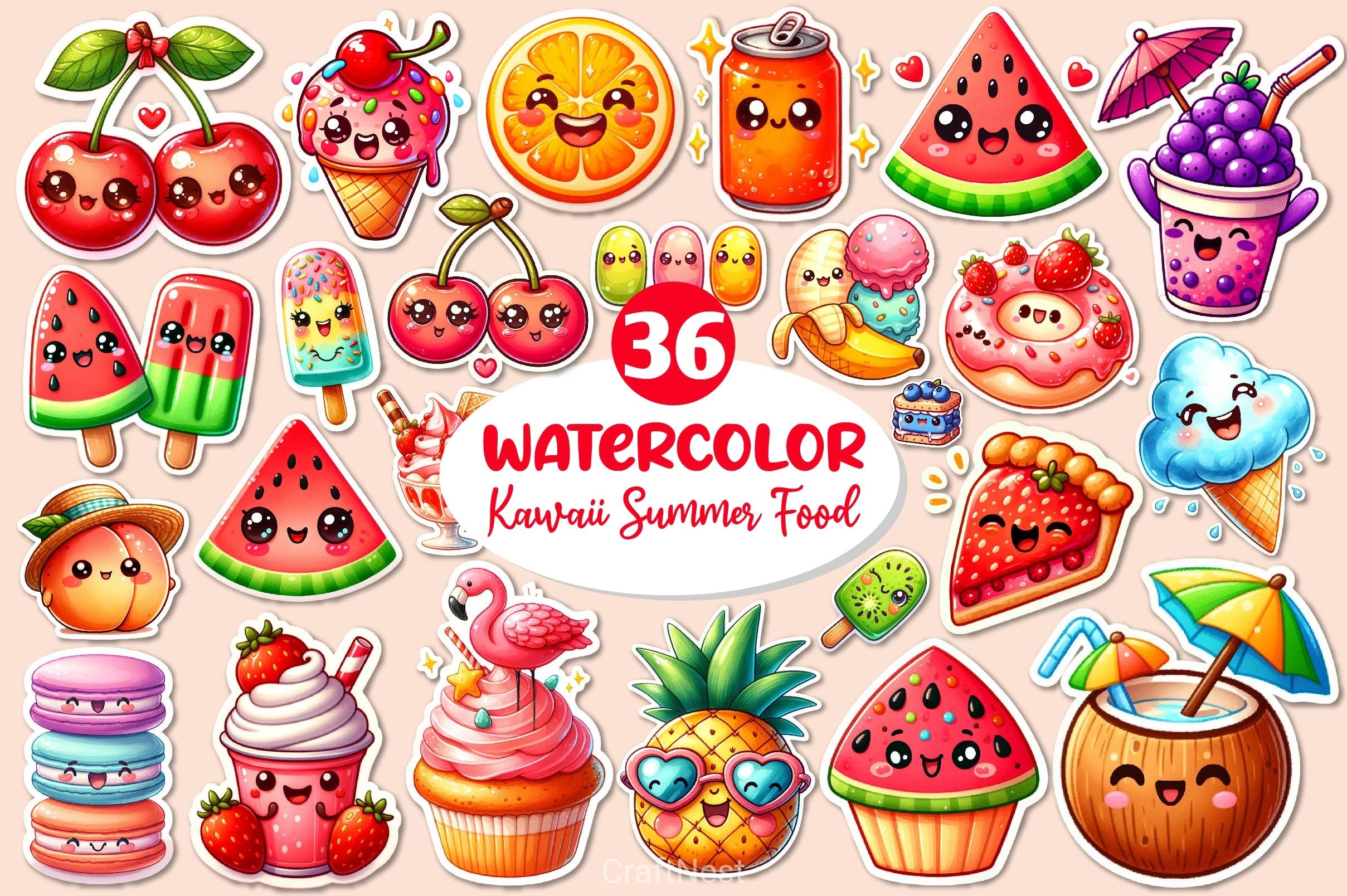 Kawaii Sweet Summer Food Clipart Bundle - CraftNest - Digital Crafting and Art