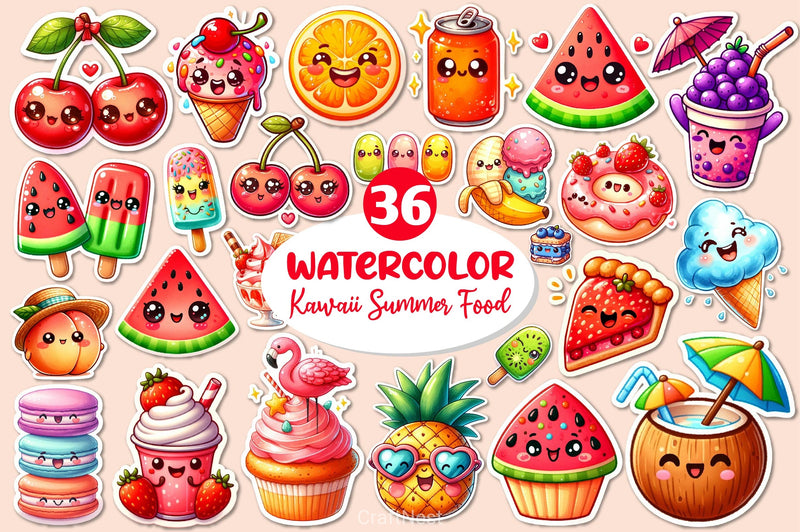 Kawaii Sweet Summer Food Clipart Bundle - CraftNest - Digital Crafting and Art