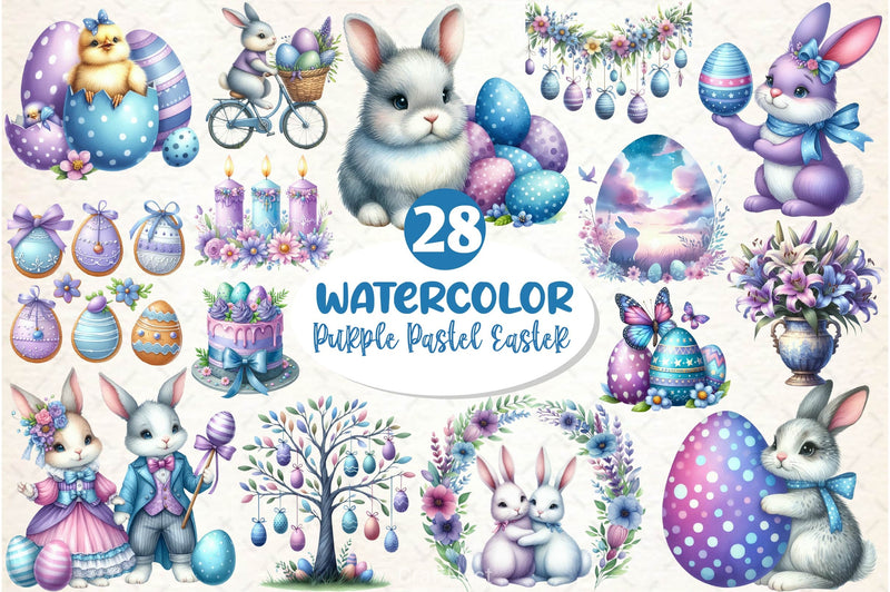 Purple Pastel Easter Clipart Bundle 2 - CraftNest - Digital Crafting and Art