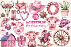 Pink Vintage Western Clipart Bundle - CraftNest - Digital Crafting and Art