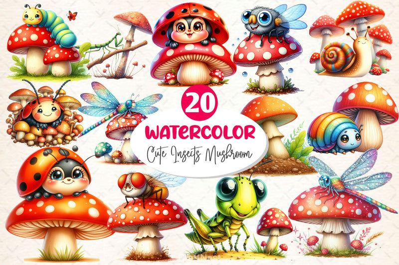 Cute Insects Mushroom Clipart Bundle 2 - CraftNest - Digital Crafting and Art