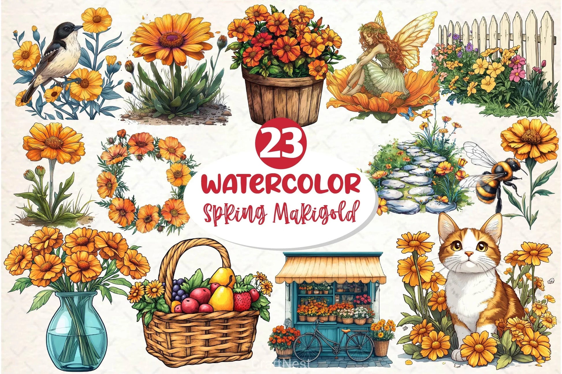 Spring Marigold Clipart Bundle 2 - CraftNest - Digital Crafting and Art