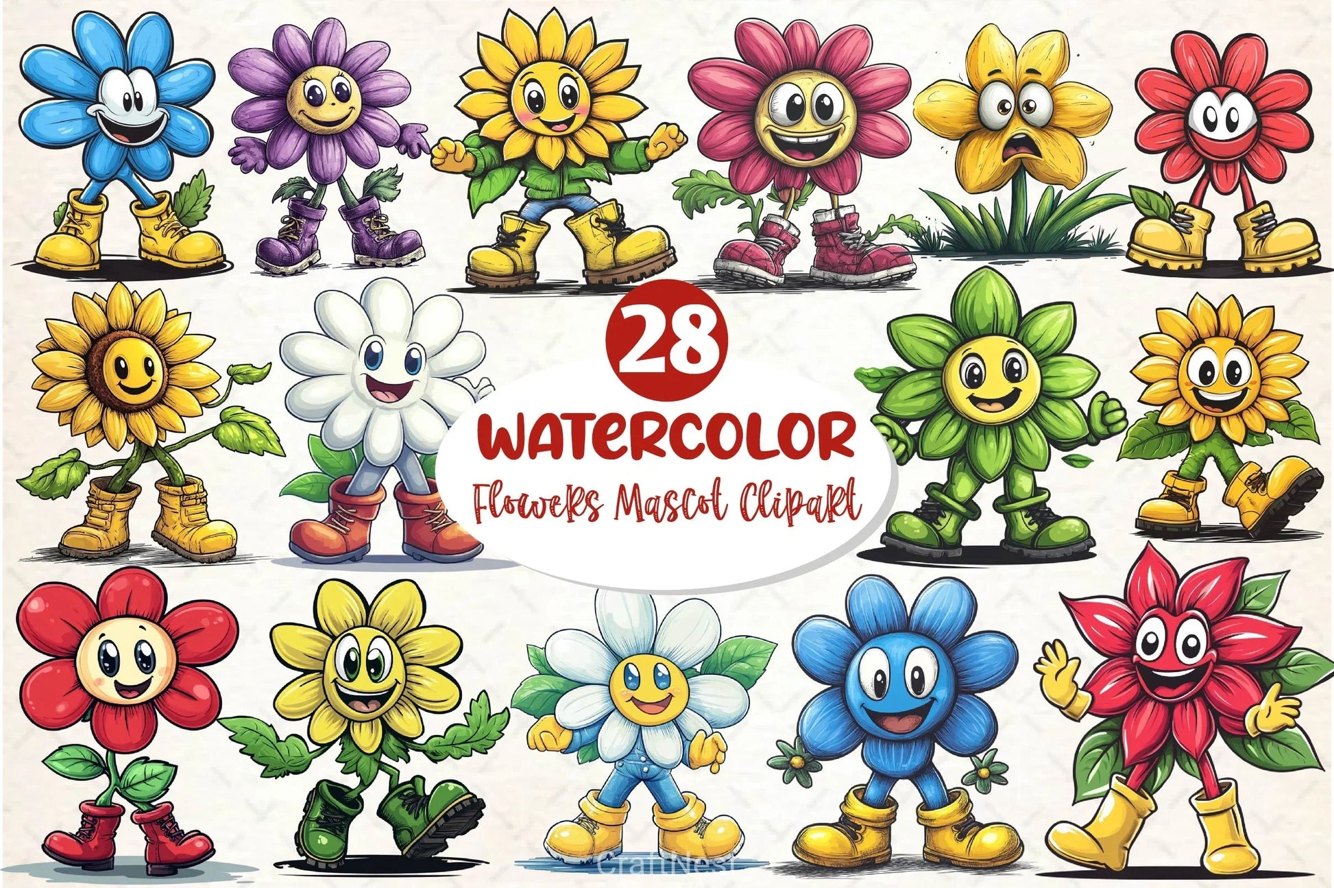 Flowers Mascot Clipart Bundle 2 - CraftNest - Digital Crafting and Art