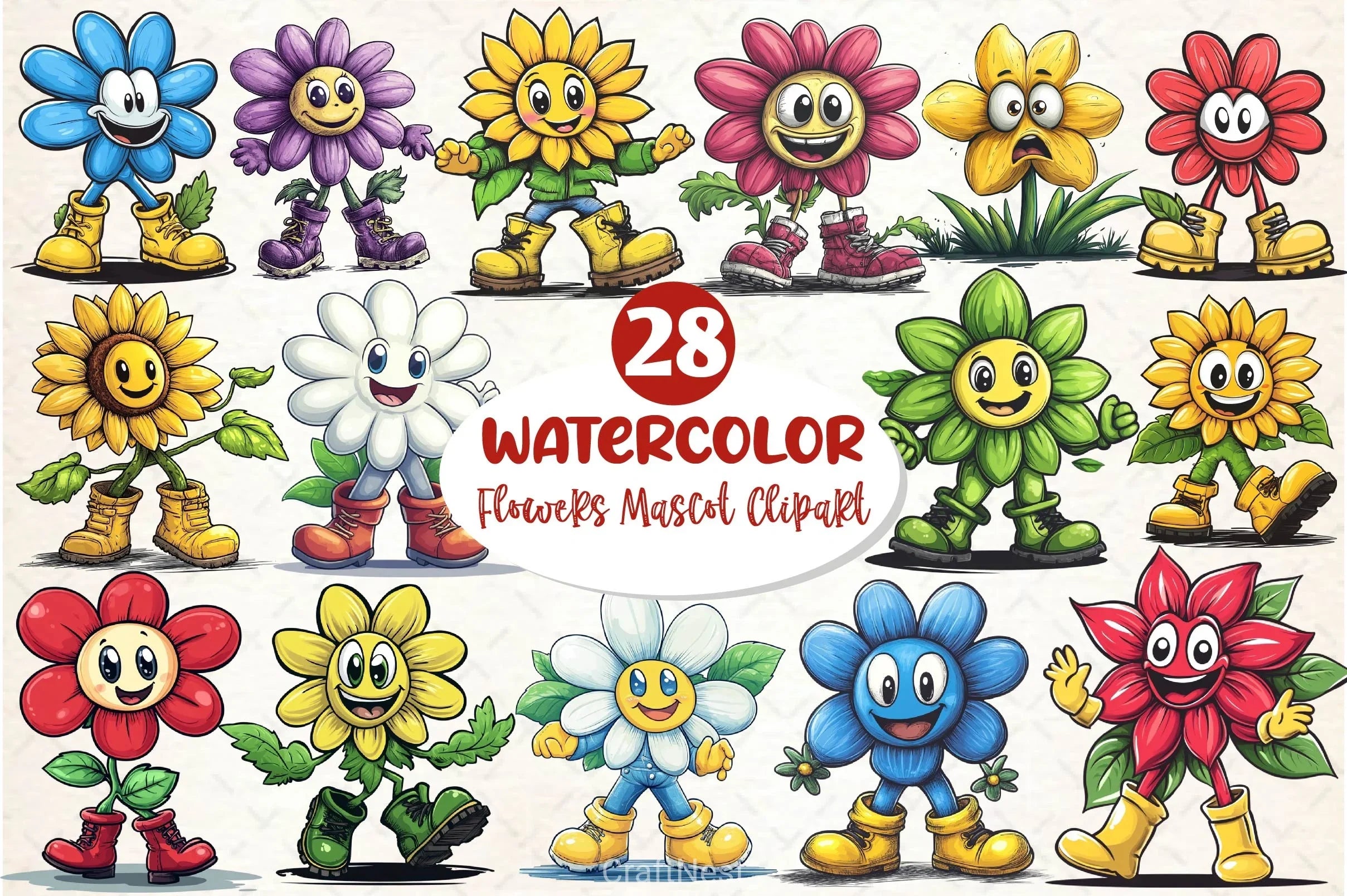 Flowers Mascot Clipart Bundle 2 - CraftNest - Digital Crafting and Art