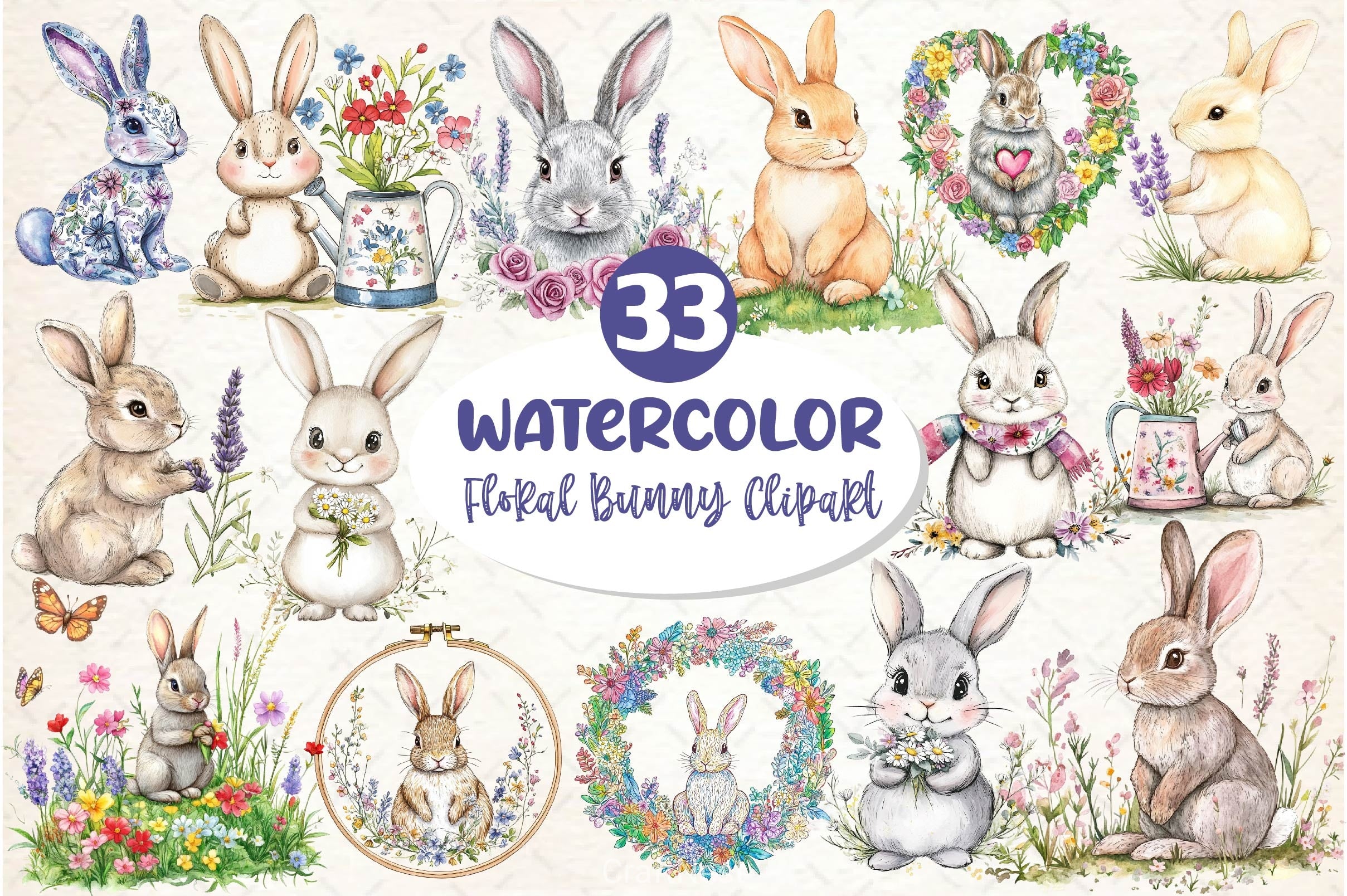 Floral Bunny Embroidery Clipart Bundle - CraftNest - Digital Crafting and Art