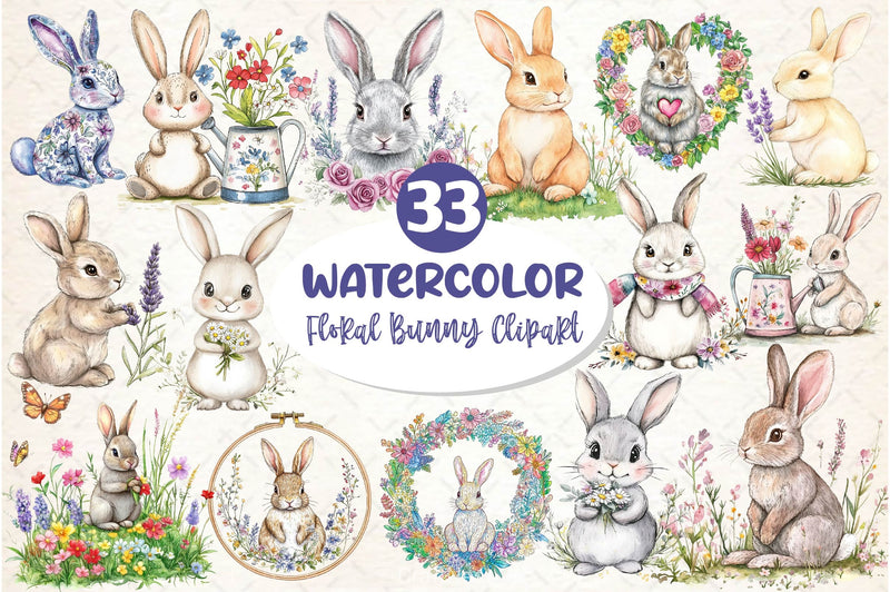 Floral Bunny Embroidery Clipart Bundle - CraftNest - Digital Crafting and Art