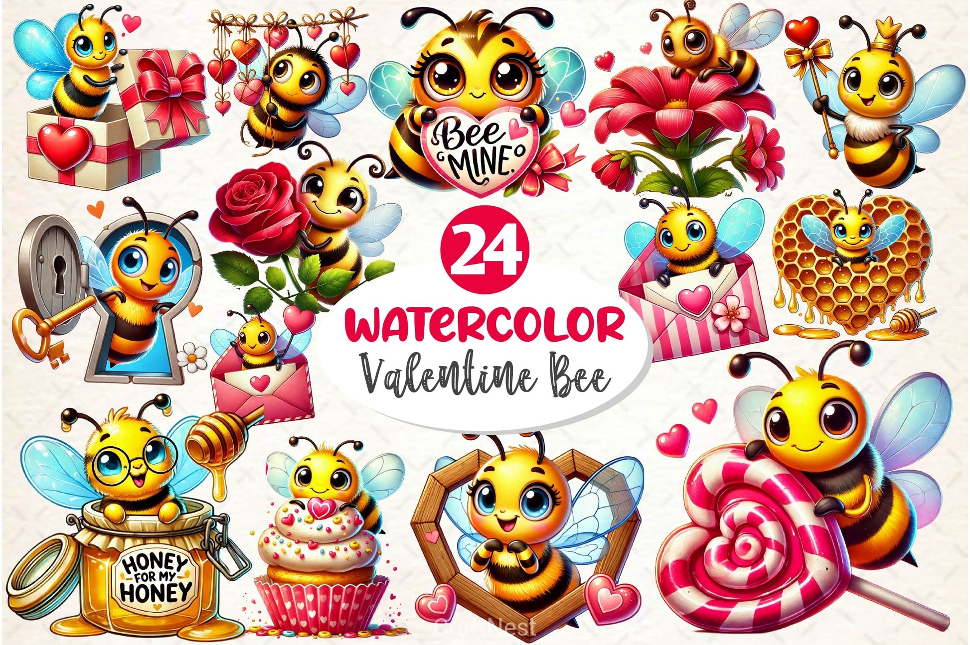 Peeking Valentine Bee Clipart Bundle 2 - CraftNest - Digital Crafting and Art