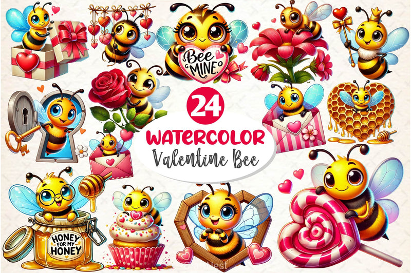 Peeking Valentine Bee Clipart Bundle 2 - CraftNest - Digital Crafting and Art