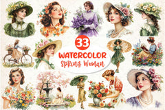 Vintage Spring Woman Clipart Bundle 2 - CraftNest - Digital Crafting and Art