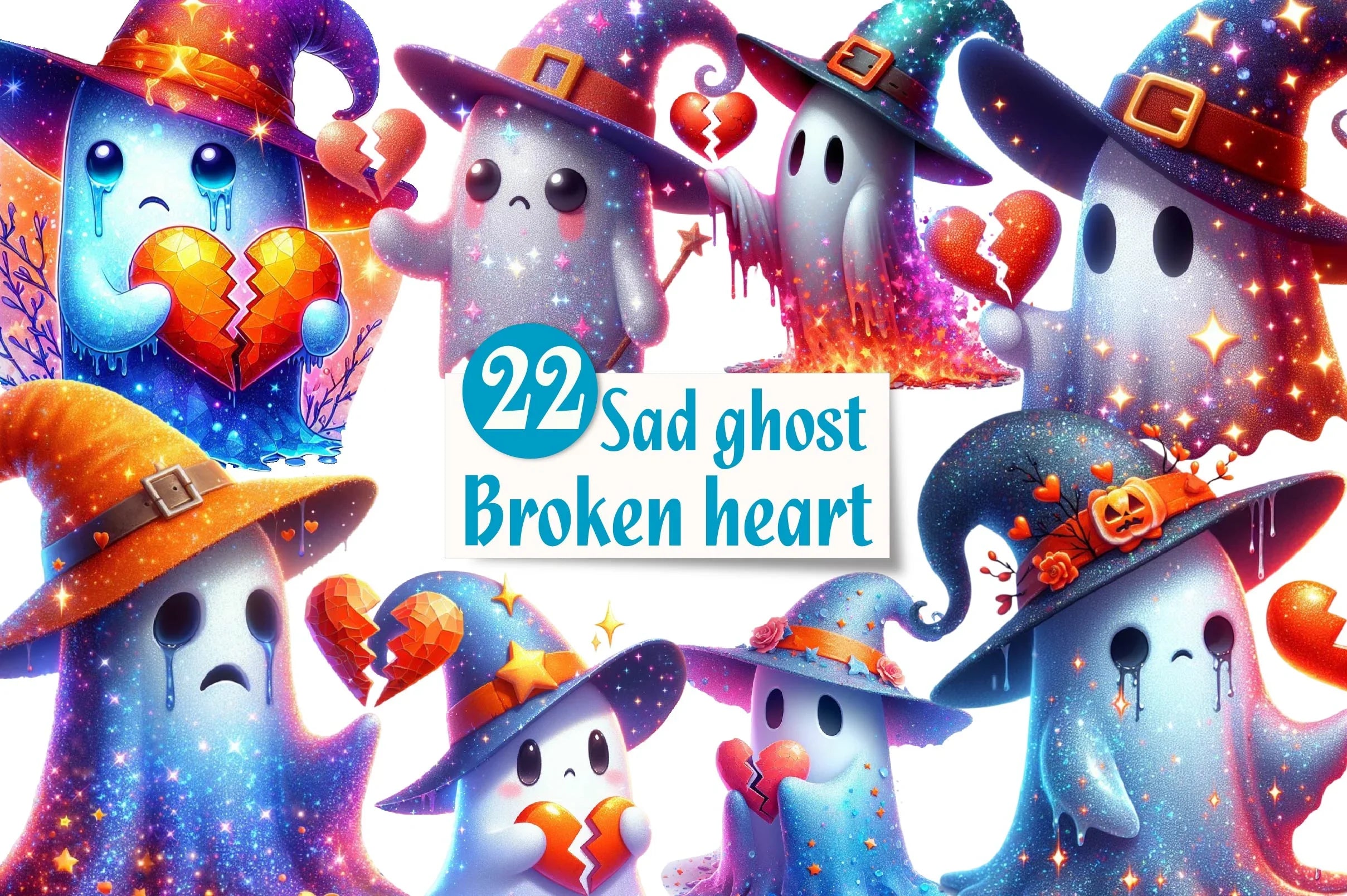 Sad Ghost Broken Heart Clipart Bundle - CraftNest - Digital Crafting and Art