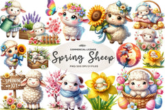 Cute Spring Sheep Clipart Bundle - CraftNest - Digital Crafting and Art