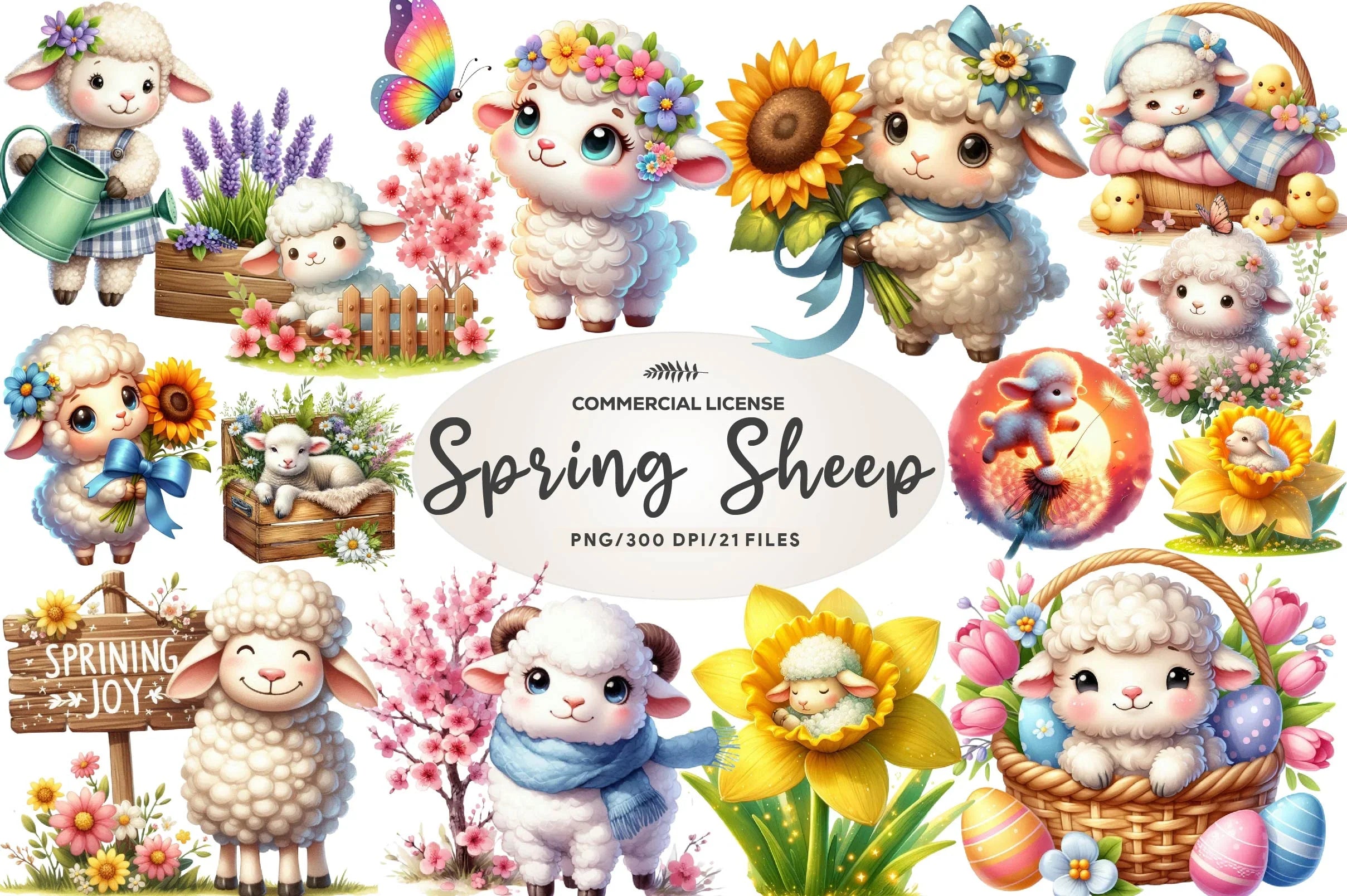 Cute Spring Sheep Clipart Bundle - CraftNest - Digital Crafting and Art