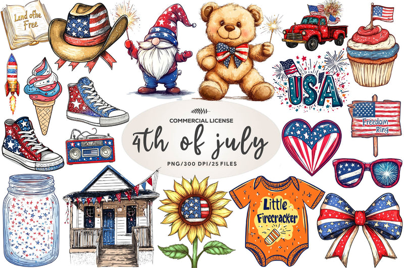 Red White & Boom Clipart Bundle - CraftNest - Digital Crafting and Art