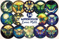 Lunar Moth And Moon Round Stained Glass Clipart Bundle 2 - CraftNest - Digital Crafting and Art