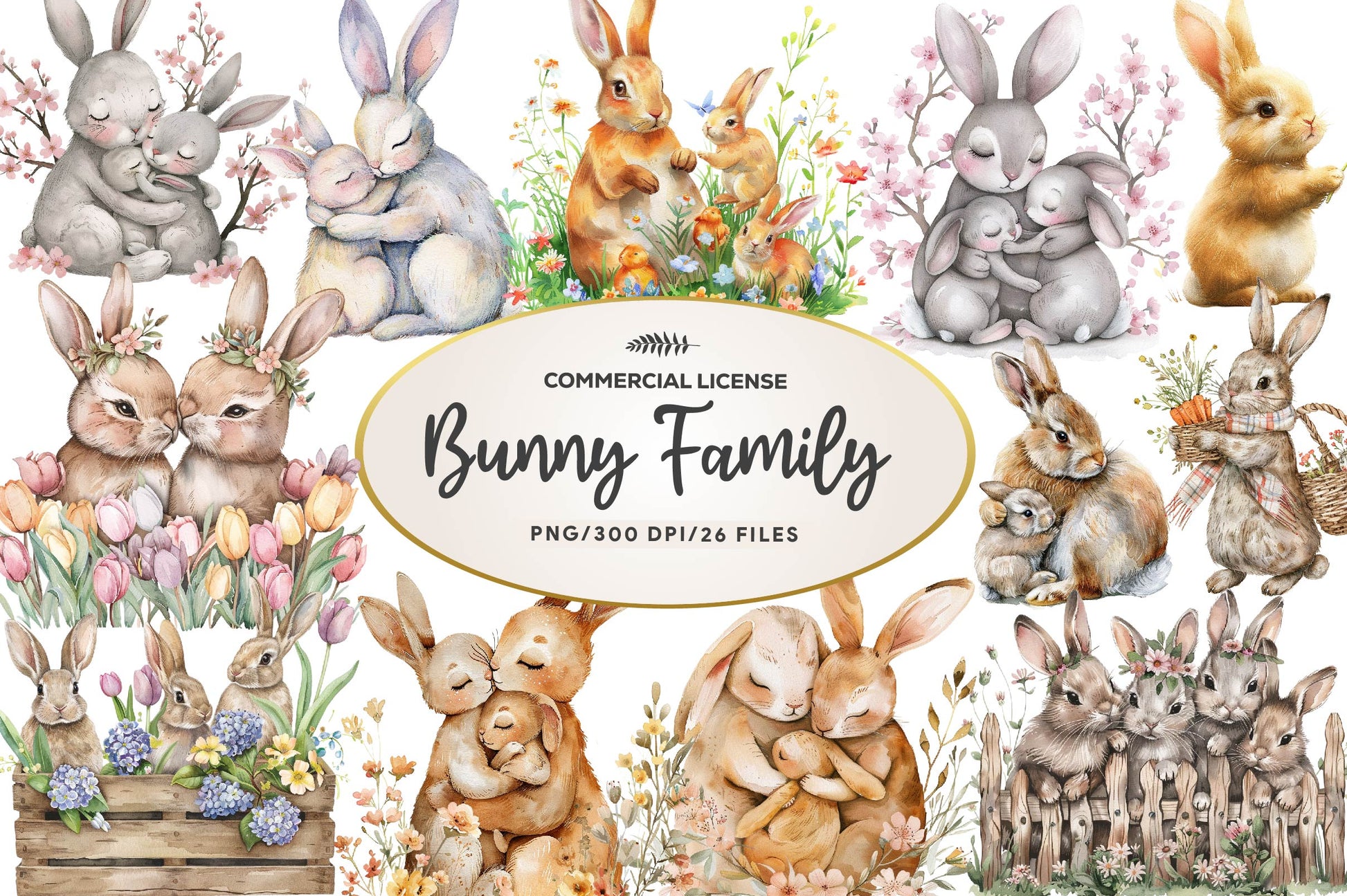 Springtime Bunny Family Clipart Bundle - CraftNest - Digital Crafting and Art