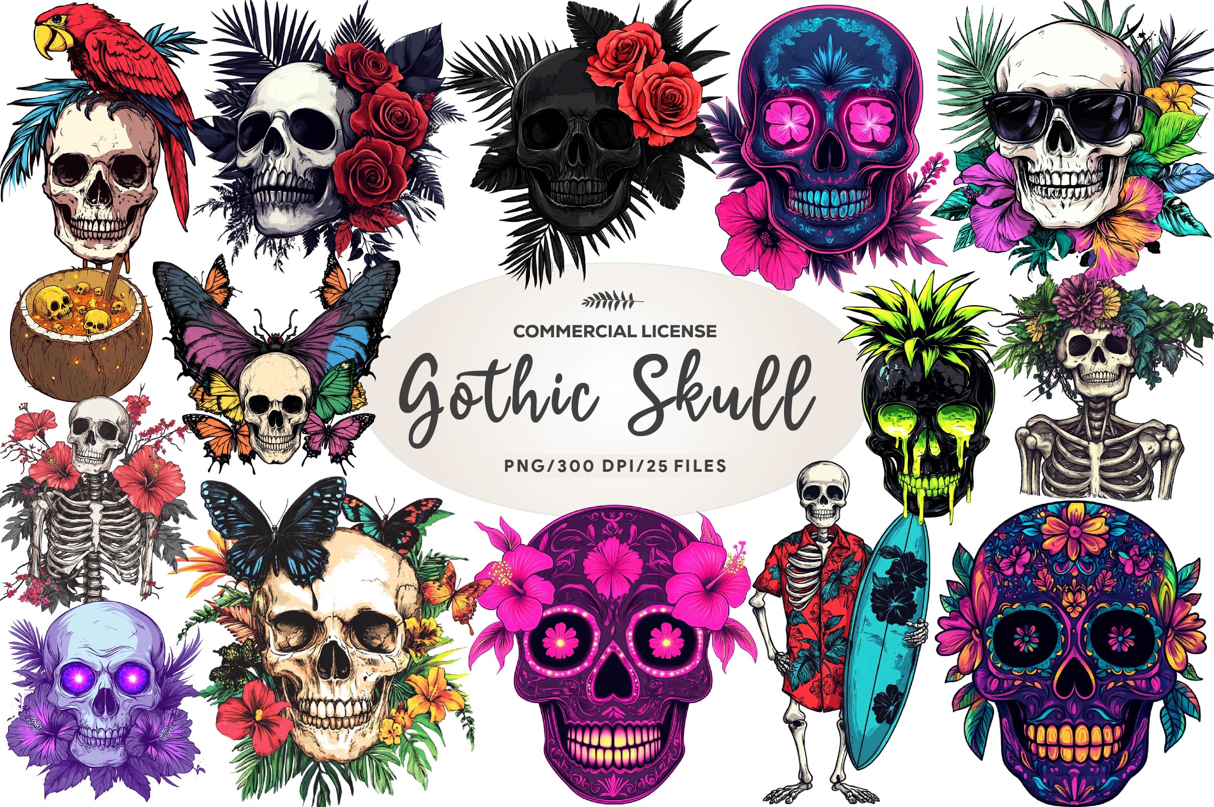 Summer Gothic Skull Clipart Bundle - CraftNest - Digital Crafting and Art