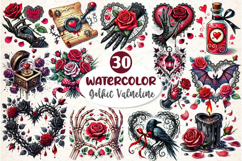 Love Gothic Valentines Day Clipart Bundle - CraftNest - Digital Crafting and Art