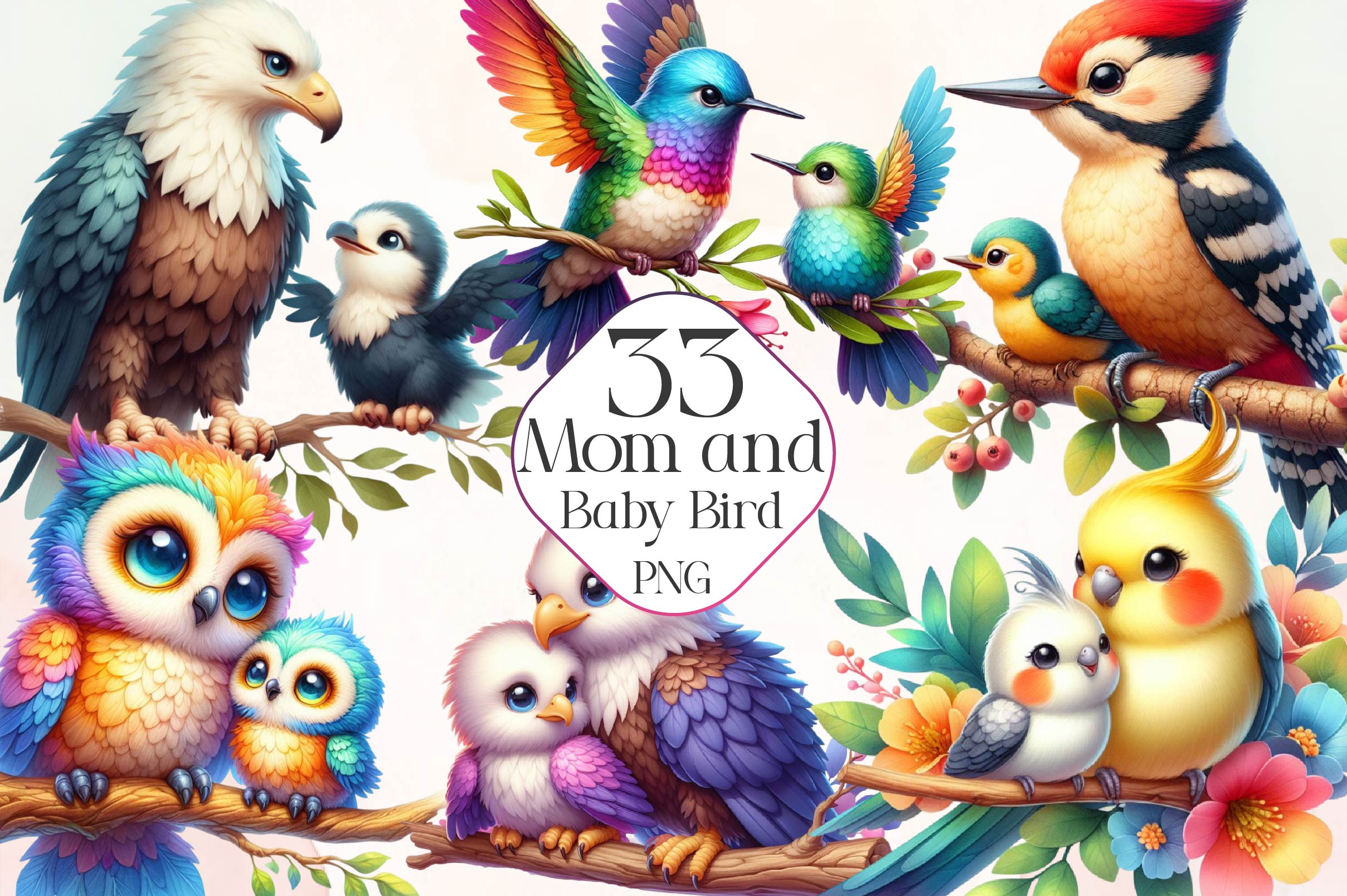 Mom And Baby Bird Clipart Bundle - CraftNest - Digital Crafting and Art