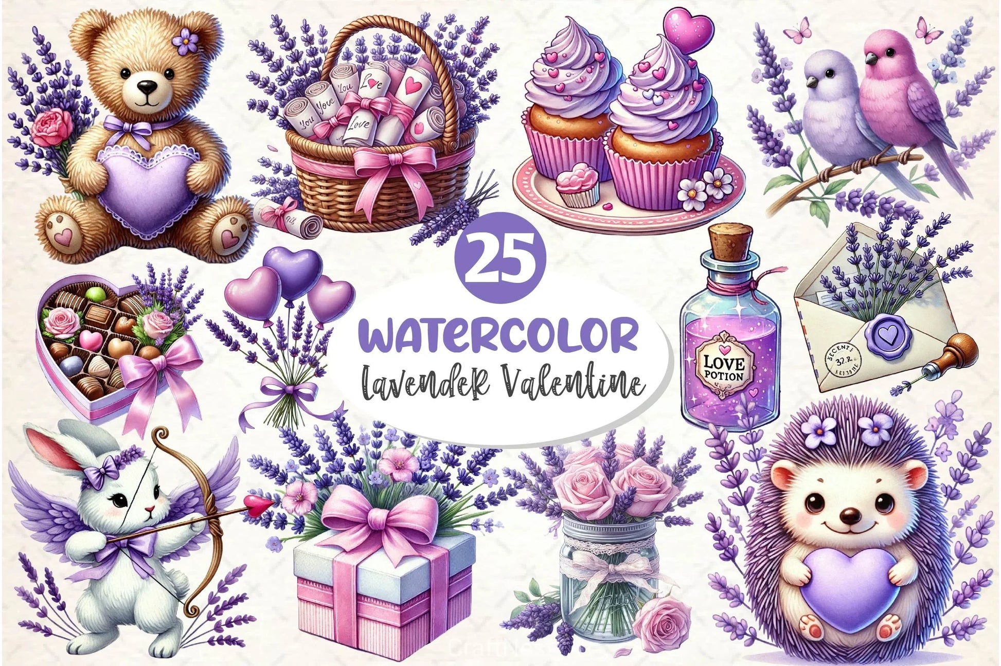 Lavender Valentine Clipart Bundle 2 - CraftNest - Digital Crafting and Art