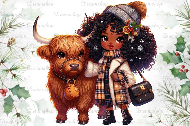 African American Christmas Girl Clipart Bundle 5 - CraftNest - Digital Crafting and Art