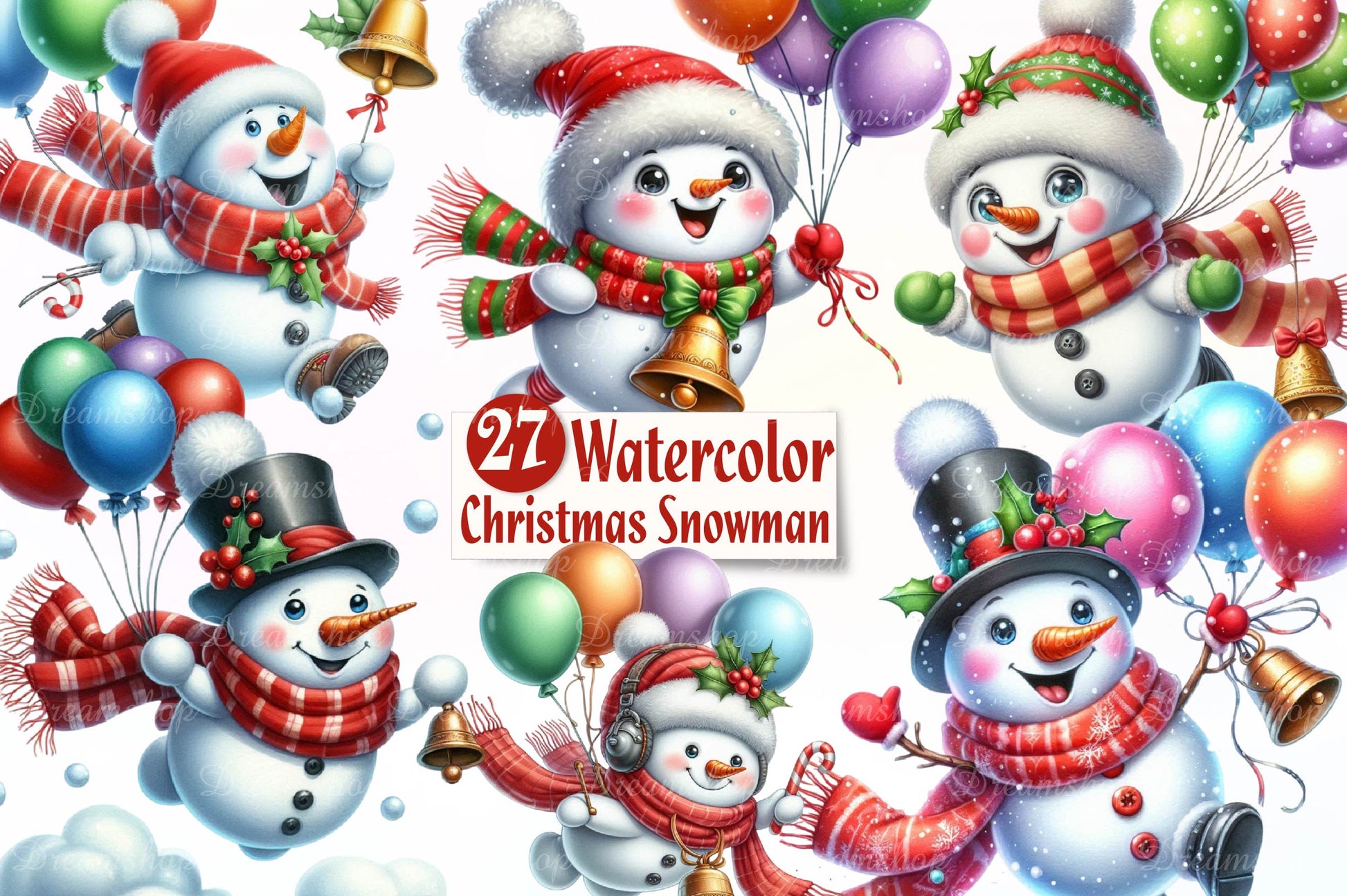 Christmas Balloon Snowman Clipart Bundle - CraftNest - Digital Crafting and Art