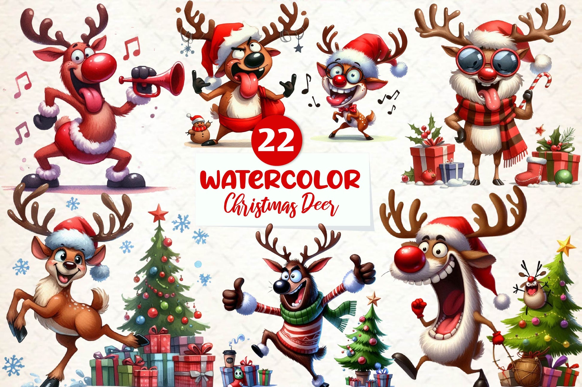 Funny Christmas Deer Clipart Bundle - CraftNest - Digital Crafting and Art