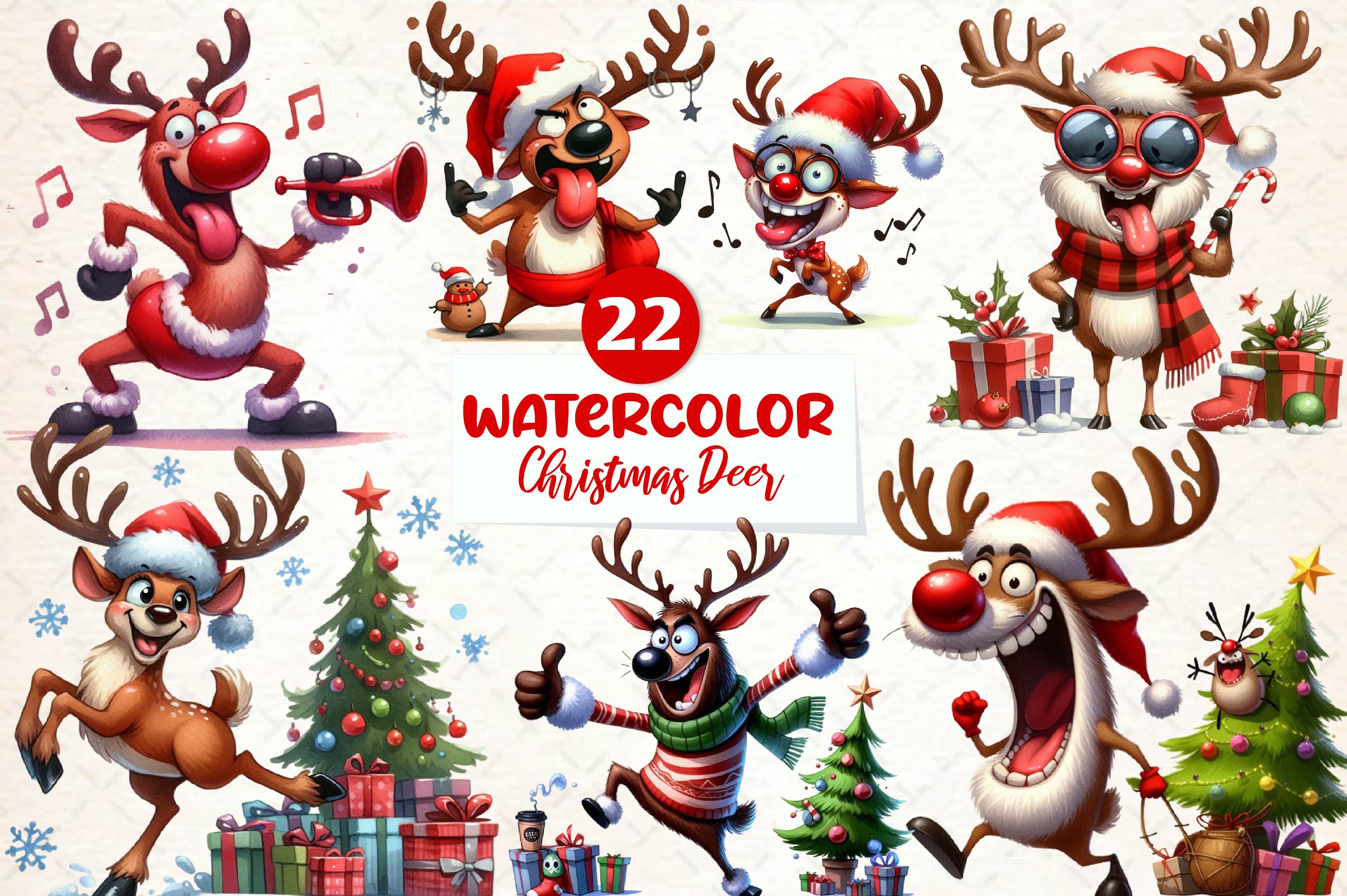 Funny Christmas Deer Clipart Bundle - CraftNest - Digital Crafting and Art