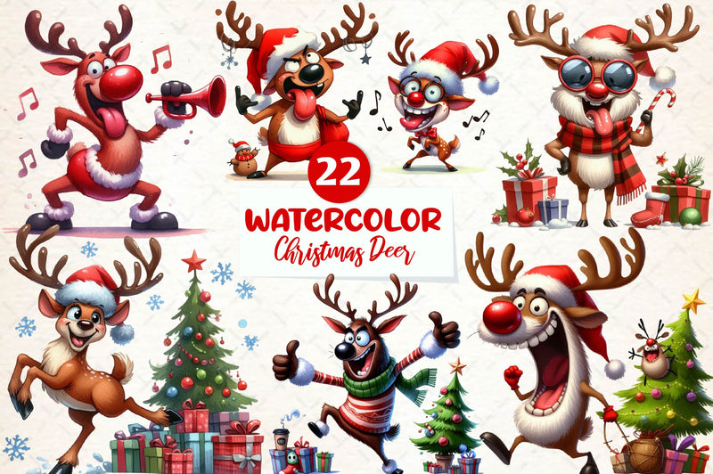 Funny Christmas Deer Clipart Bundle - CraftNest - Digital Crafting and Art