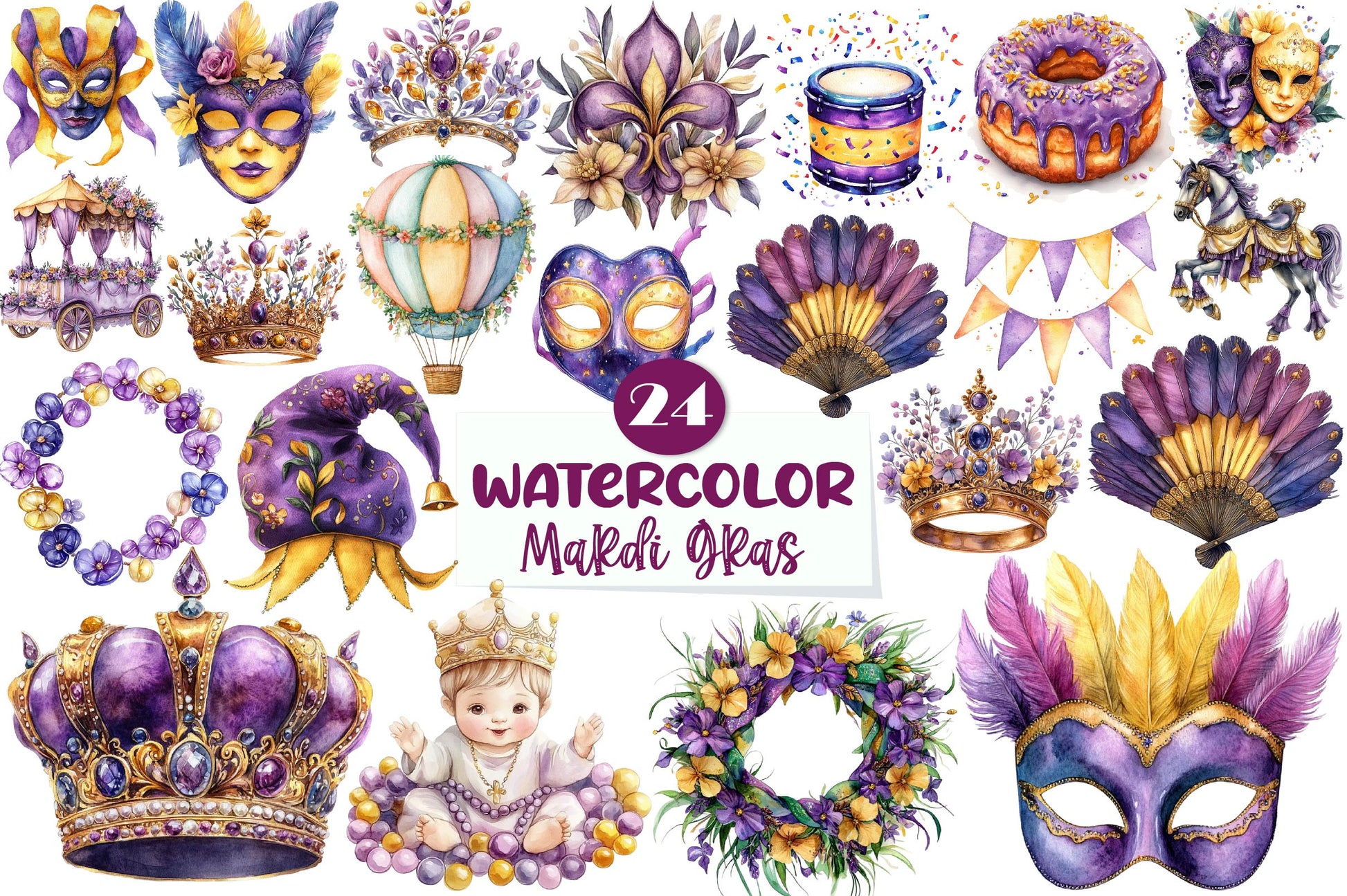 Pastel Mardi Gras Clipart Bundle - CraftNest - Digital Crafting and Art