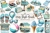 Aqua Color 1950s Style Beach Day Clipart Bundle