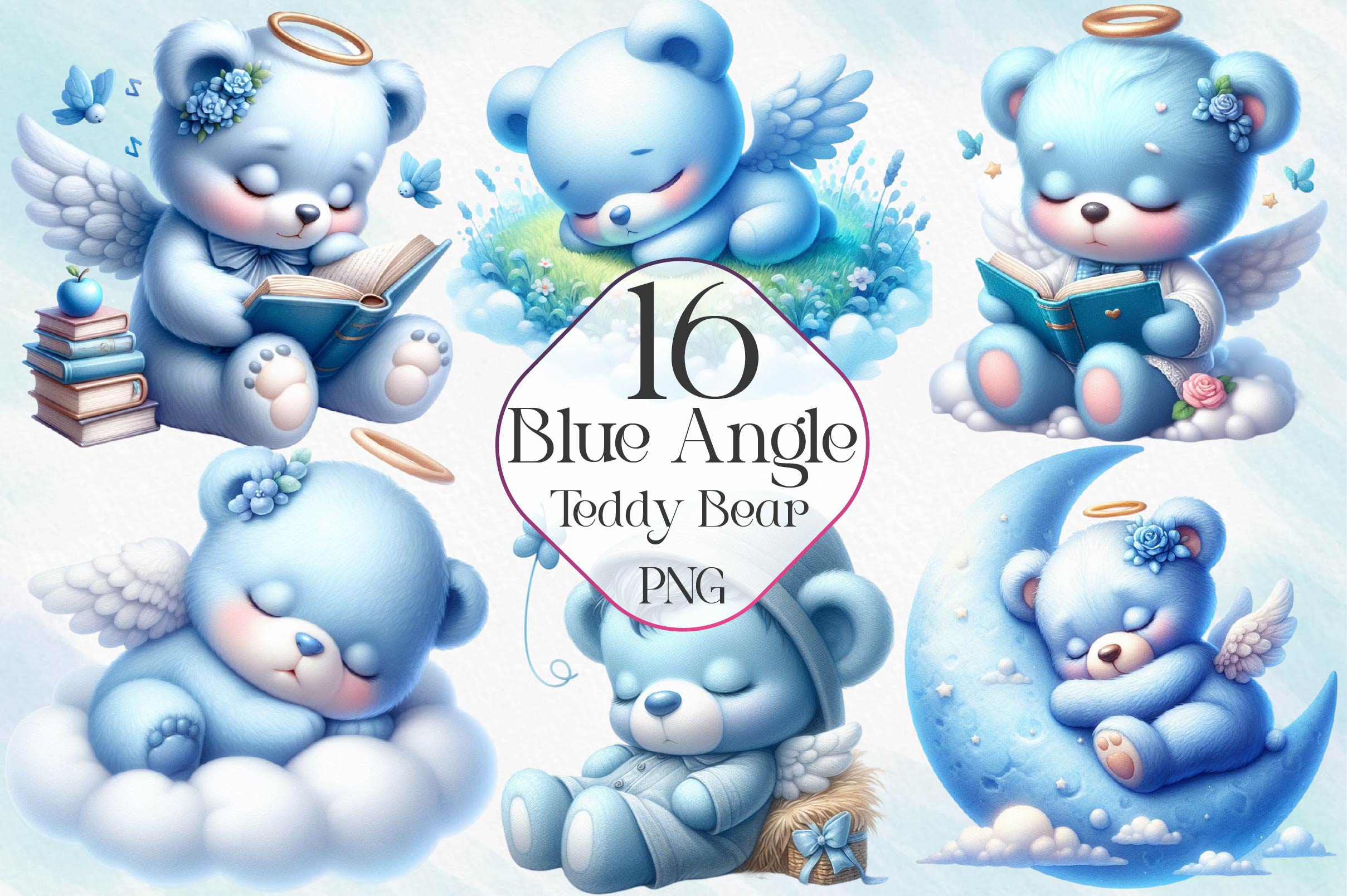 Blue Angel Teddy Bear Clipart Bundle - CraftNest - Digital Crafting and Art