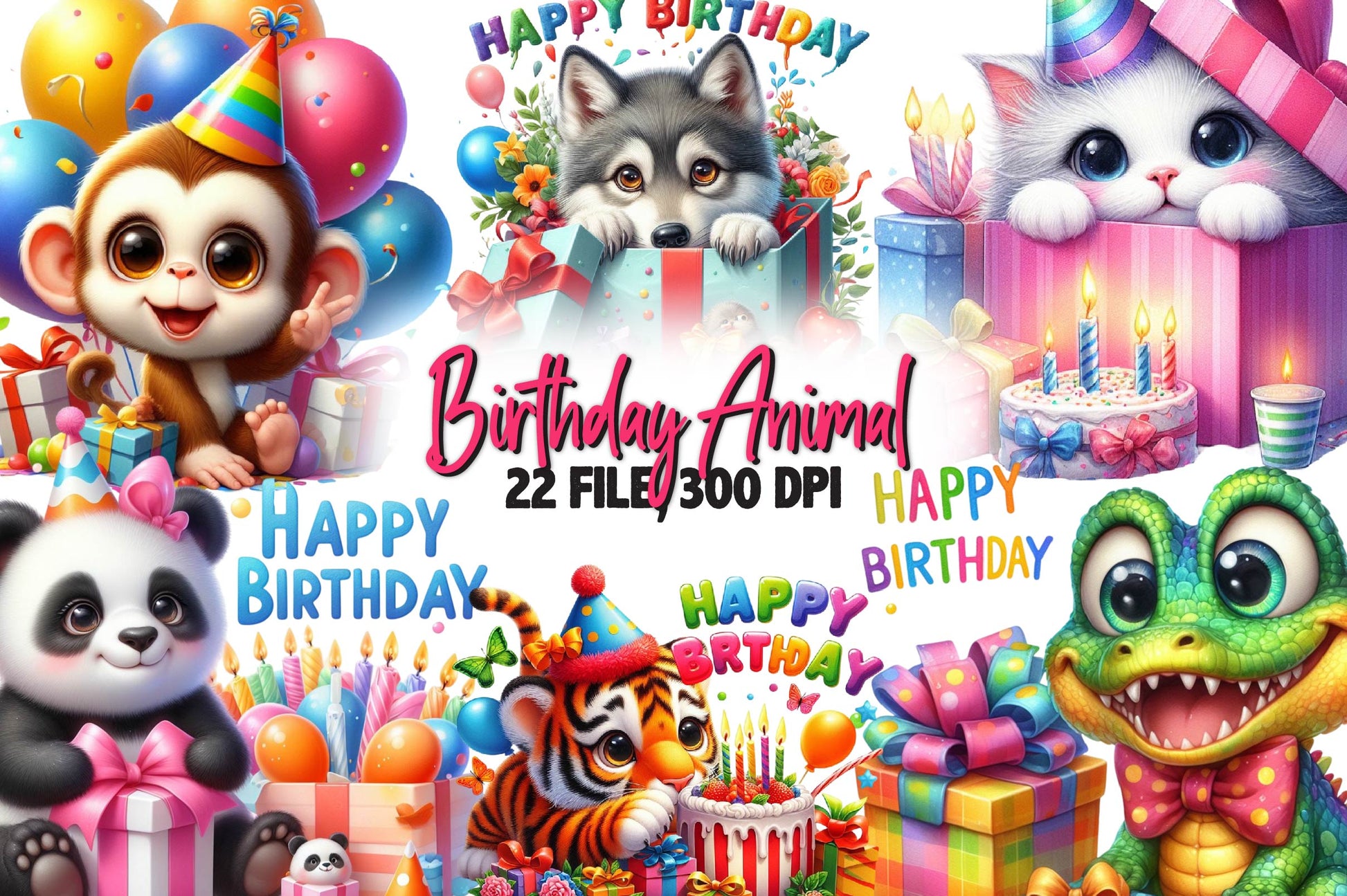 Birthday Animal Clipart Bundle - CraftNest - Digital Crafting and Art