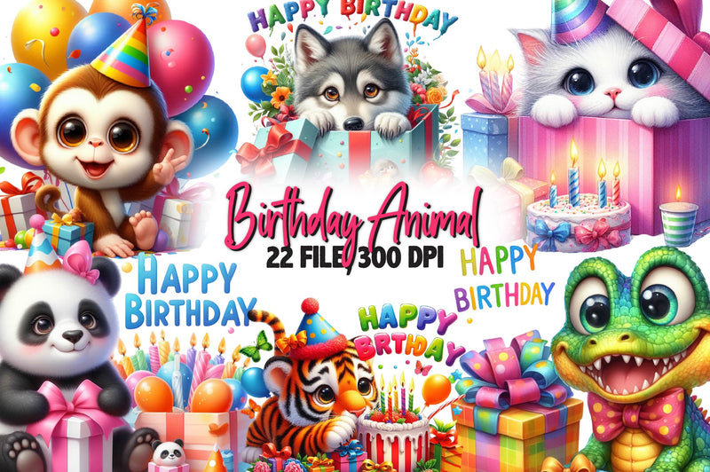 Birthday Animal Clipart Bundle - CraftNest - Digital Crafting and Art