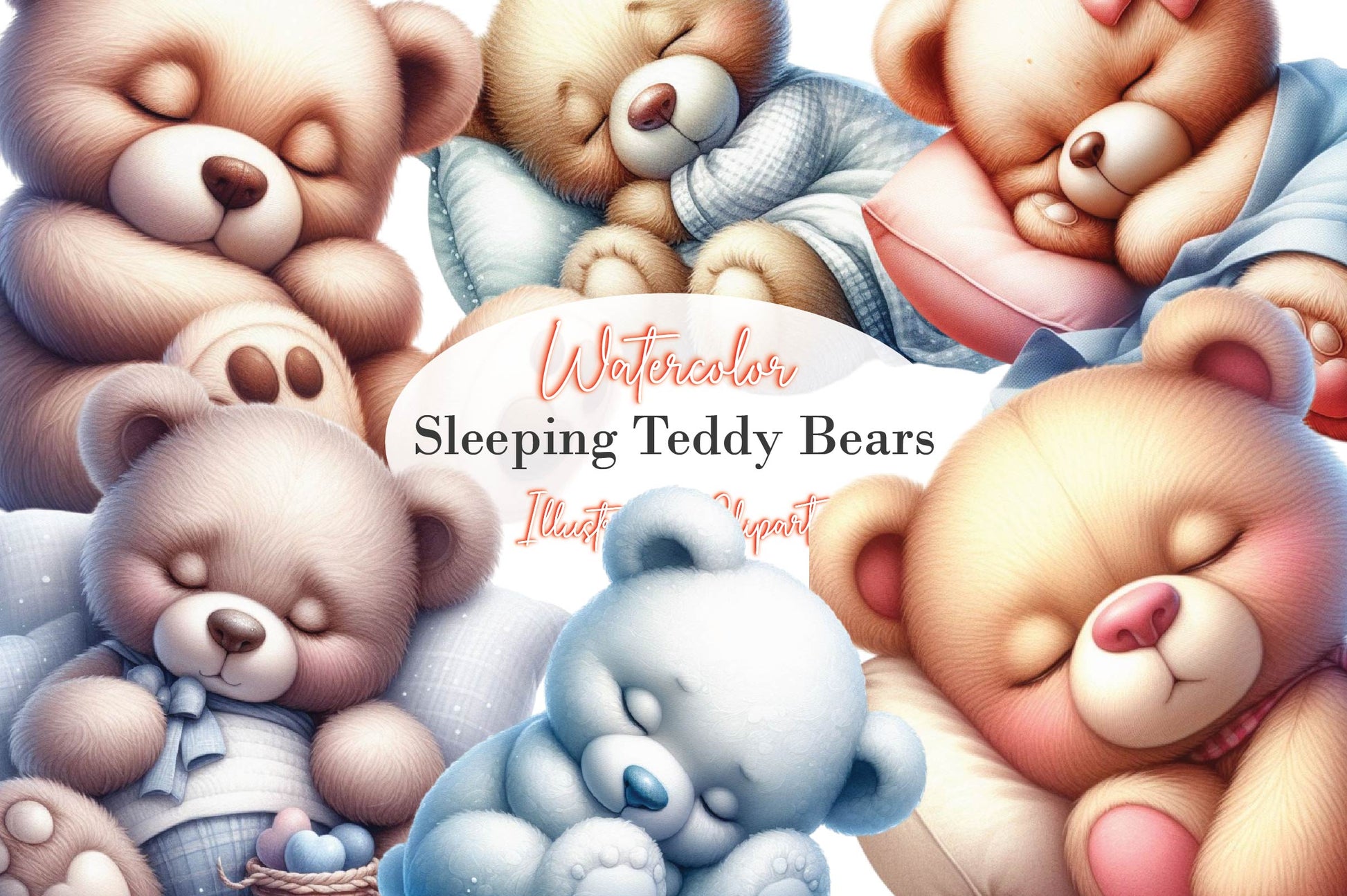 Sleeping Teddy Bears Clipart Bundle - CraftNest - Digital Crafting and Art